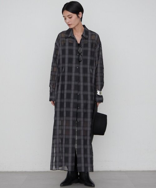 新品未使用【EmiriaWiz】ロングワンピース　チェック　シアー　マキシ丈 Loungedress（ラウンジドレス） ワンピース 「スッキリ細見え/万能