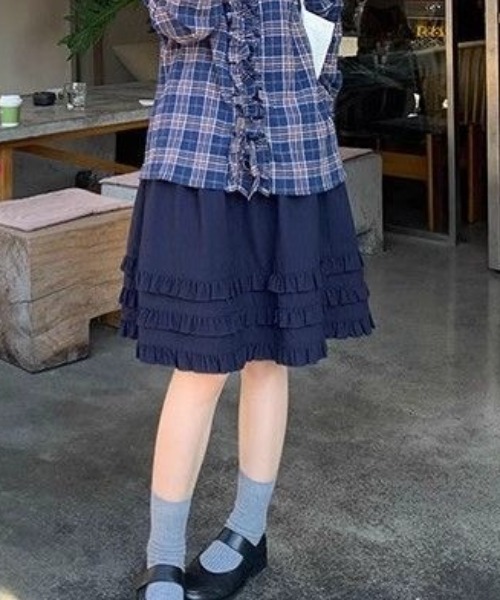 「Achic」 フリルスカート M ブルー レディース_画像3
