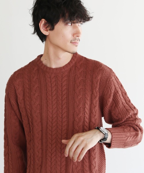SPU（スプ） セーター ニット セミワイドシルエットケーブル編みクルー 