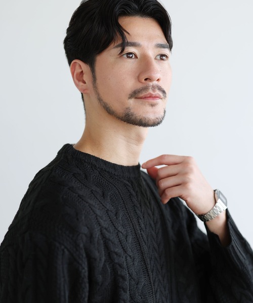 SPU（スプ） セーター ニット セミワイドシルエットケーブル編みクルー