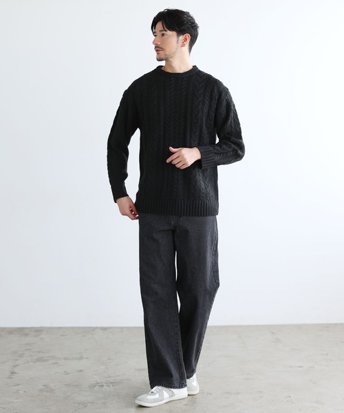SPU（スプ） セーター ニット セミワイドシルエットケーブル編みクルー 