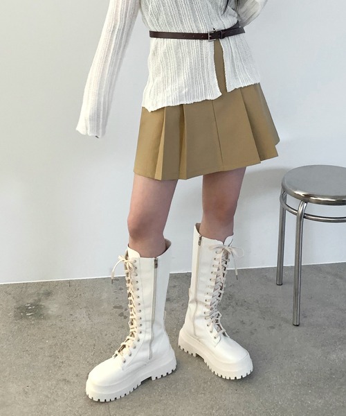 PINKO ☆レースアップロングブーツ グレー シューズインクローゼット Shoes in Closet -シュークロ- 厚底