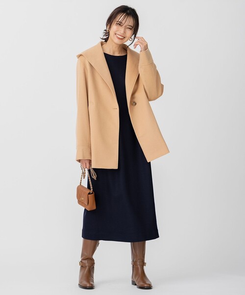 美品★23区　ウール　カシミヤ　フード付き　ミドル丈　L　CLASSY.掲載 23区 アウター 「CLASSY.1月号掲載」ウールカシミヤビーバー