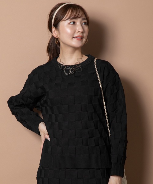 格子柄 セータージャケット 柔らか シック ゆったり ３色 ニット セーター 格子柄プルオーバーニット「セットアップ可