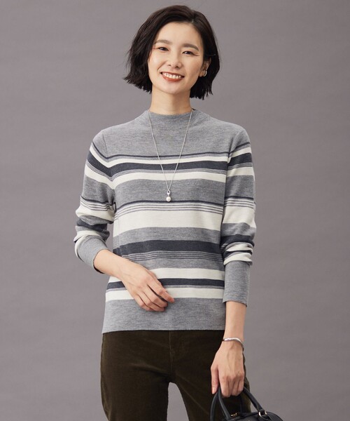 ニット セーター 「洗える」MULTI PITCH STRIPE ボーダー ニット レディース