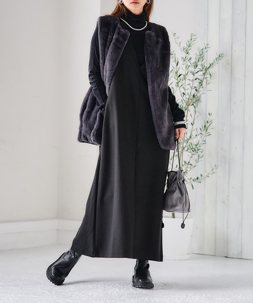 ベスト ジレ ノーカラー ファーベスト フェイクファー エコファー