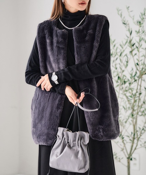 ベスト ジレ ノーカラー ファーベスト フェイクファー エコファー