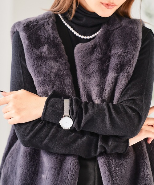 ベスト ジレ ノーカラー ファーベスト フェイクファー エコファー