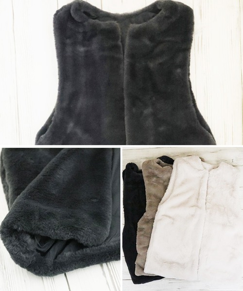 ベスト ジレ ノーカラー ファーベスト フェイクファー エコファー