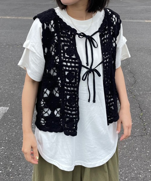 ☆美品☆KANEKO ISAO高級レース ベスト・ジレ フリル　リボン　F blo246005.jpg