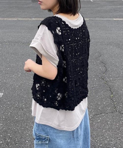 ベスト ジレ 木枯らしのリボン「ベスト」 レディース LAUIR ベスト ジレ リボンデザインデニムベスト レディース