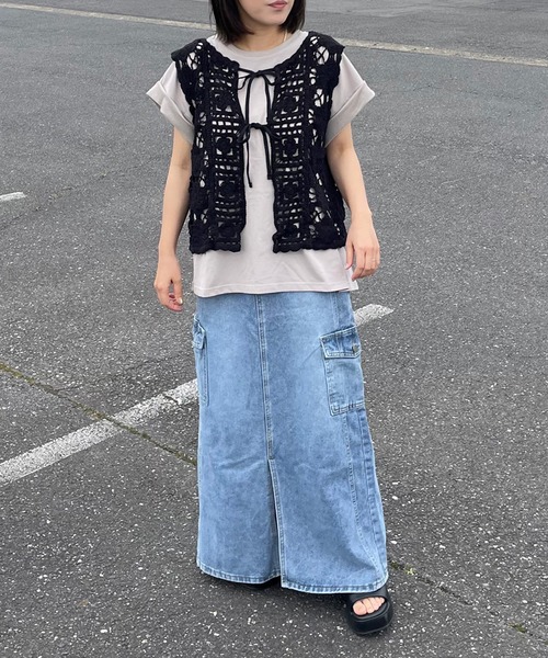 CRB ベスト ジレ リボンレースかぎ編みベスト レディース