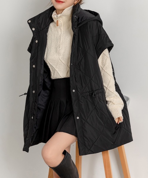 ベスト ジレ レディース 2WAYドローコードキルティング×ベストショートジャケット レディース DAY CLOSET ベスト ジレ レディース 2WAYドローコード