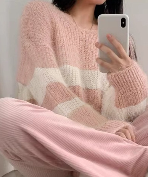 ニット セーター モヘアボーダー プルオーバー レディース WEGO ニット セーター WEGO/ボーダーモヘアタッチメッシュニット