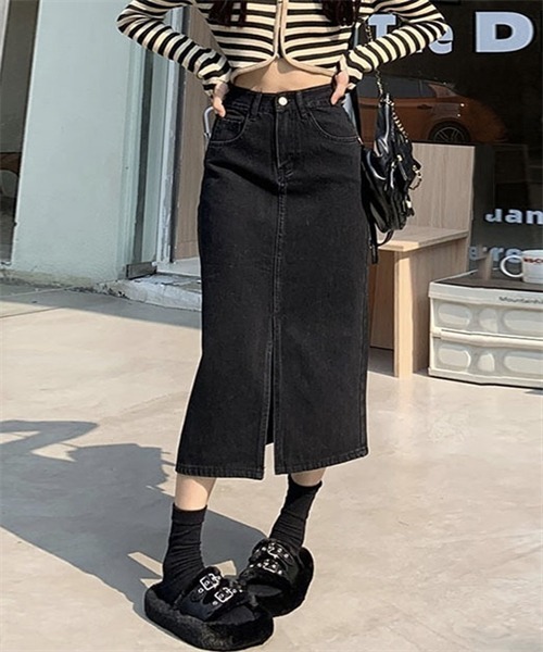 FREE STYLISTS デニムスカート フロントスリットデニムロングスカート
