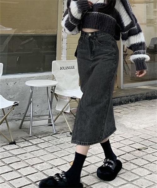 FREE STYLISTS デニムスカート フロントスリットデニムロング