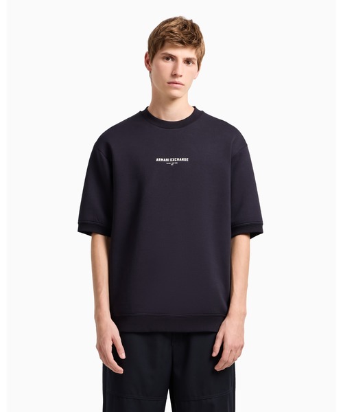 A/X Armani Exchange★ロゴ 半袖クルーネック Tシャツ ブラック オールオーバージャカードロゴ 半袖クルーネックTシャツ