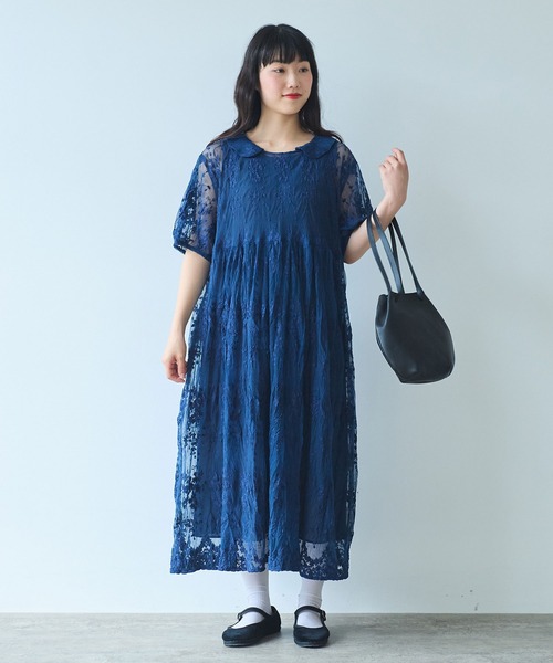 bulle de savon tulle 刺繍 丸衿ワンピース bulle de savon ワンピース tulle 刺繍 丸衿ワンピース