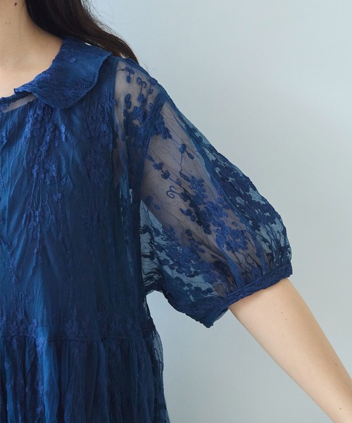 bulle de savon tulle 刺繍 丸衿ワンピース bulle de savon ワンピース tulle 刺繍 丸衿ワンピース
