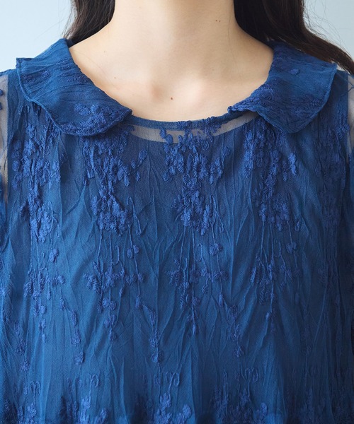 bulle de savon tulle 刺繍 丸衿ワンピース セール】tulle 刺繍 丸衿ワンピース（ワンピース）｜bulle de
