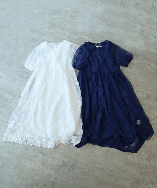 bulle de savon ワンピース tulle 刺繍 丸衿ワンピース