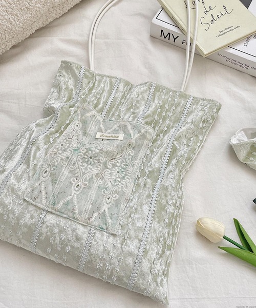 TONE（トネ） トートバッグ Liaa/ベロア レース 刺繍 トートバッグ