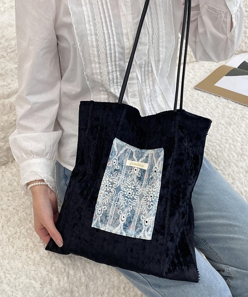 TONE（トネ） トートバッグ Liaa/ベロア レース 刺繍 トートバッグ