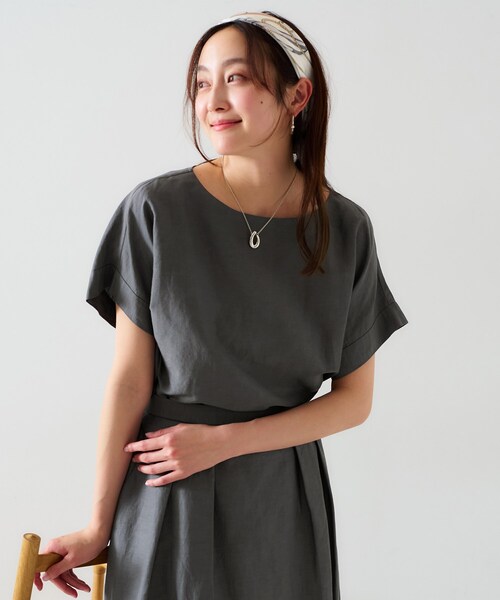 ブラウス シャツ 「セットアップ可能/手洗い可」リネン混 ボートネックTブラウス レディース UNTITLED ブラウス シャツ 「セットアップ可能/手洗い可」リネン