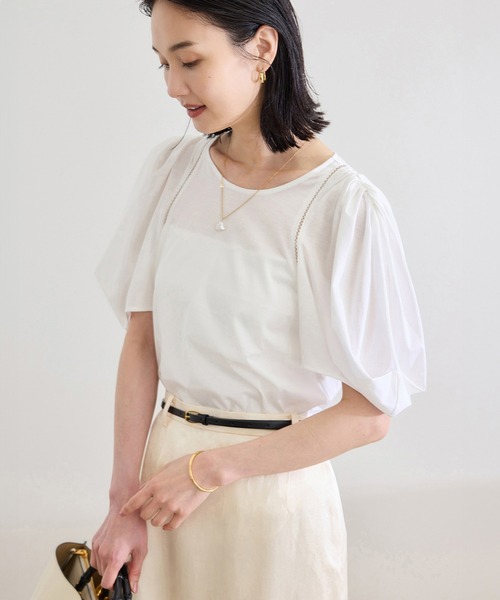 tシャツ 「洗える」クリア天竺ボリュームスリーブプルオーバー「お仕事・通勤対応」 レディース
