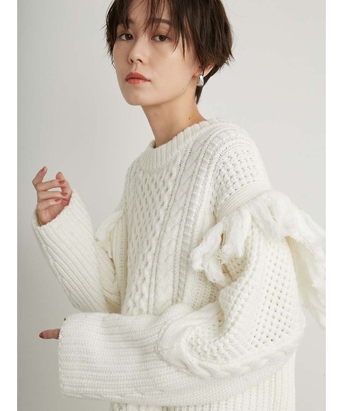 「emmi」 長袖ニット ONE SIZE ホワイト レディース_画像4