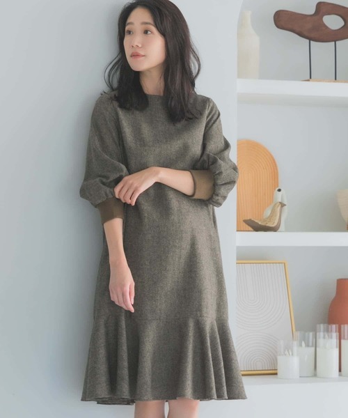 「F by ROSSO」 7分袖ワンピース 40 チャコールグレー レディース_画像3