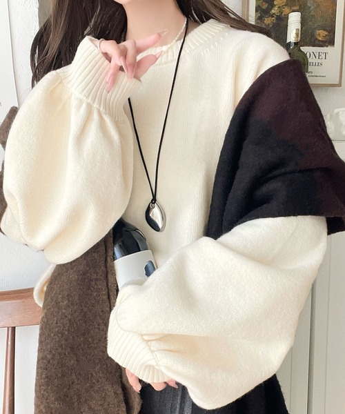 ★ジャスグリッティー★ボリュームスリーブニット（7分袖）★黒★ JUSGLITTY（ジャスグリッティー）の「ボリュームスリーブニット