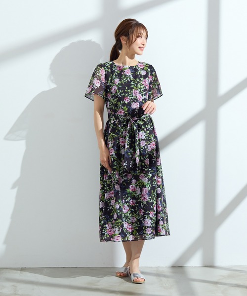 Rose Tiara ワンピース 「美ワンピ/手洗いOK」ローズプリント