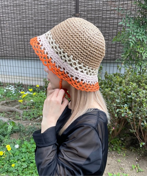 帽子 ハット 「HIKA」ボーダークロシェ編みHAT レディース