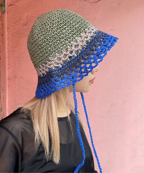 帽子 ハット 「HIKA」ボーダークロシェ編みHAT レディース