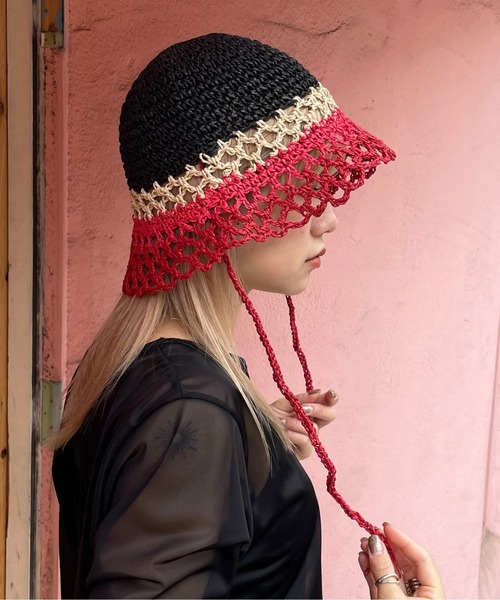 帽子 ハット 「HIKA」ボーダークロシェ編みHAT レディース