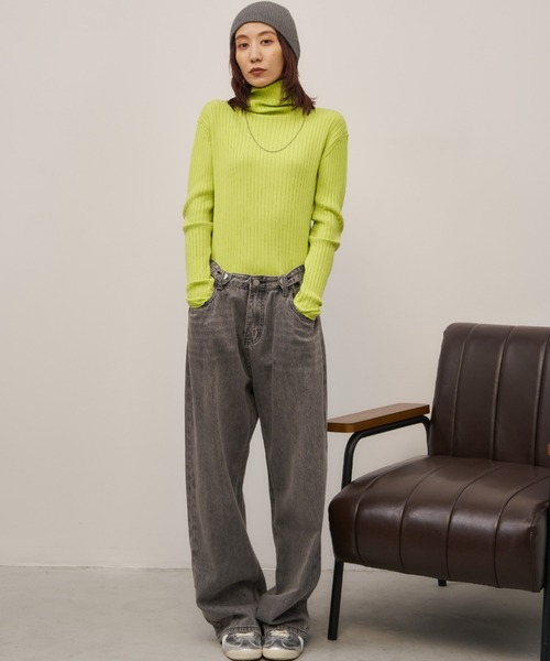 アンティアン ニットプルオーバー タートルネック 刺繍 黄色 F*ZC207 アンティアン ニットプルオーバー タートルネック 刺繍 黄色 F*ZC207