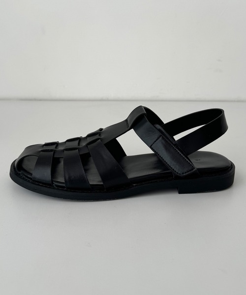CANAL JEAN El mar　ダブルストラップレザーサンダル　ブラック CANAL JEAN El mar(エルマール) ダブルストラップレザーサンダル