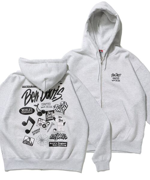 パーカー 「BEN DAVIS（ベンデイビス）」 SELECTION ZIP HOODIE /パーカー ジップパーカー ダブルジップ 短丈 刺繍 プリ | BEN DAVIS