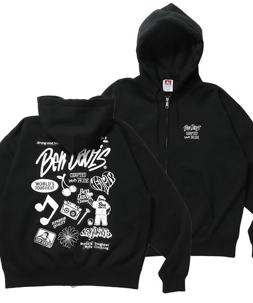 パーカー 「BEN DAVIS（ベンデイビス）」 SELECTION ZIP HOODIE /パーカー ジップパーカー ダブルジップ 短丈 刺繍 プリ | BEN DAVIS | 01