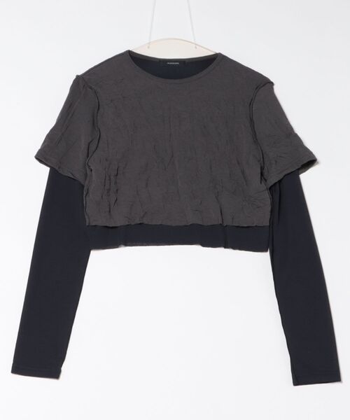 ジーナシス 長袖カットソー（F）コットン レース グレー 綿