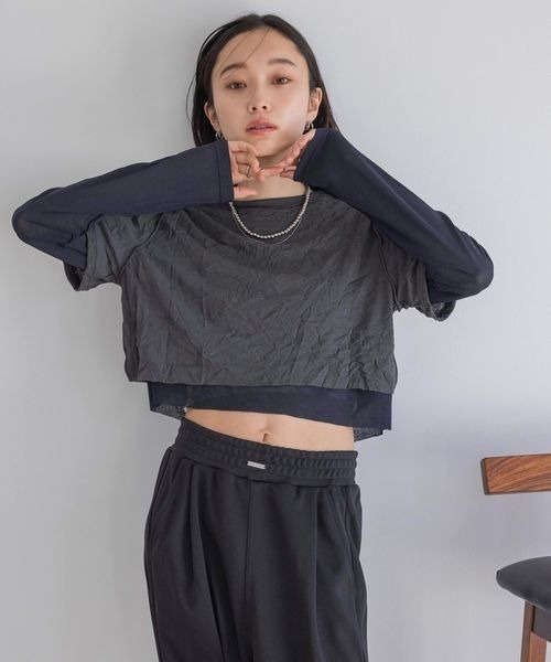 ジーナシス 長袖カットソー（F）コットン レース グレー 綿