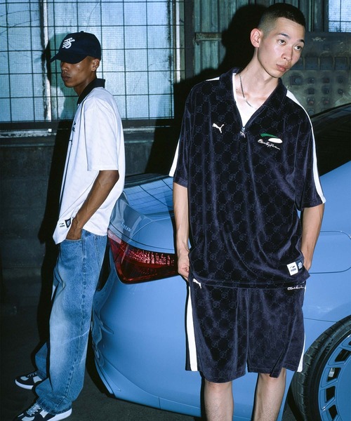 PUMA（プーマ） パンツ × BlackEyePatch OVAL ロゴ モノグラム ベロア