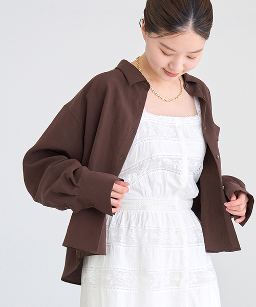 IENA ブラウス シャツ フィブリルポプリンショートシャツ