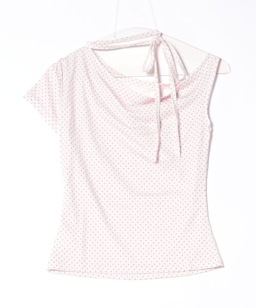tシャツ Nia(ニア)/ドット柄 半袖 ワンショルダーリボントップス