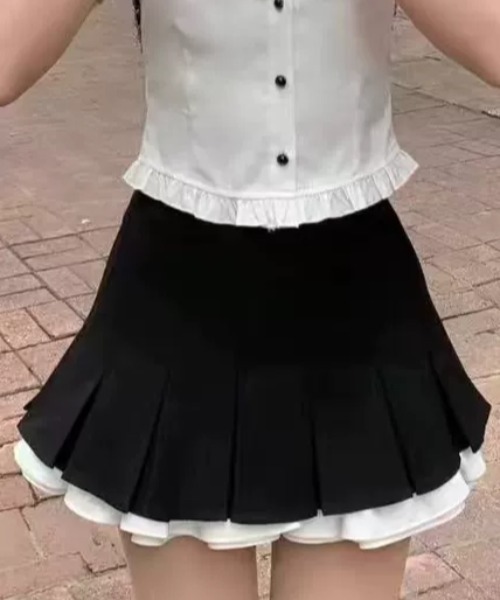 CELENA BEATS スカート 韓国風レイヤードプリーツミニスカート