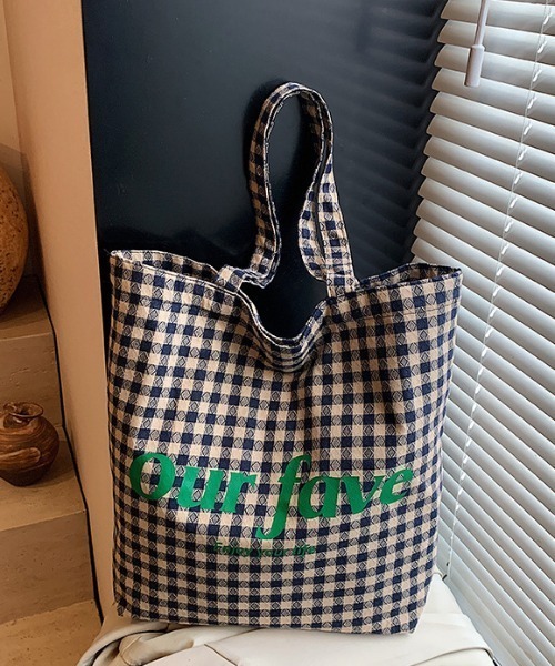 shyam inspiration トートバッグ チェック柄 レターロゴ プリント