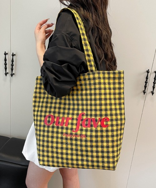 shyam inspiration トートバッグ チェック柄 レターロゴ プリント