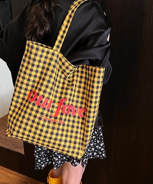 shyam inspiration トートバッグ チェック柄 レターロゴ プリント