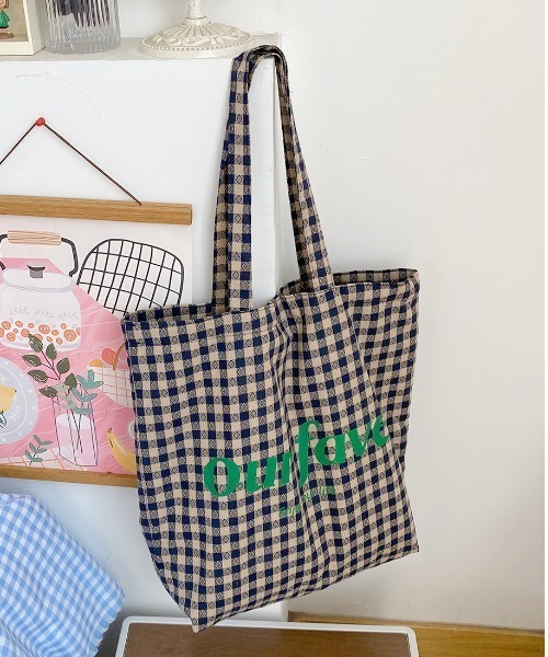 shyam inspiration トートバッグ チェック柄 レターロゴ プリント